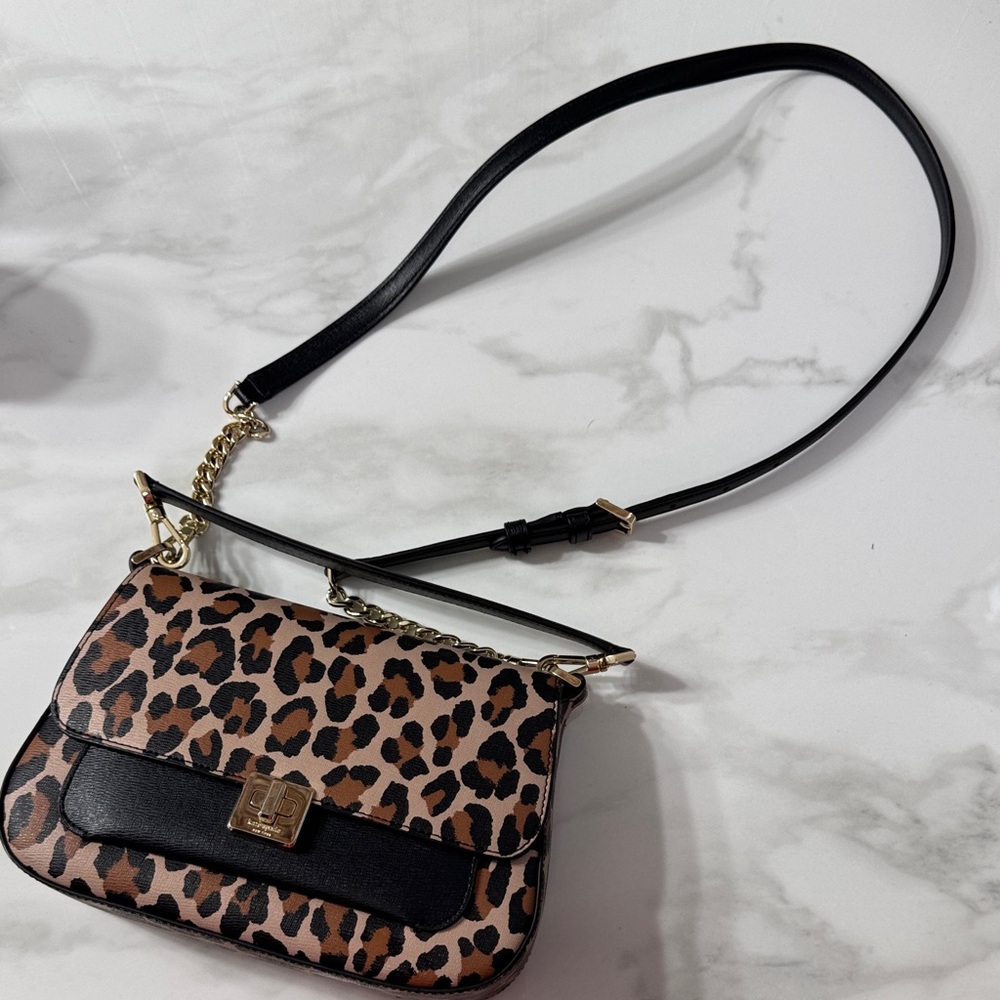 Kate Spade Animal Print Crossbody Bag with Black and Gold Details